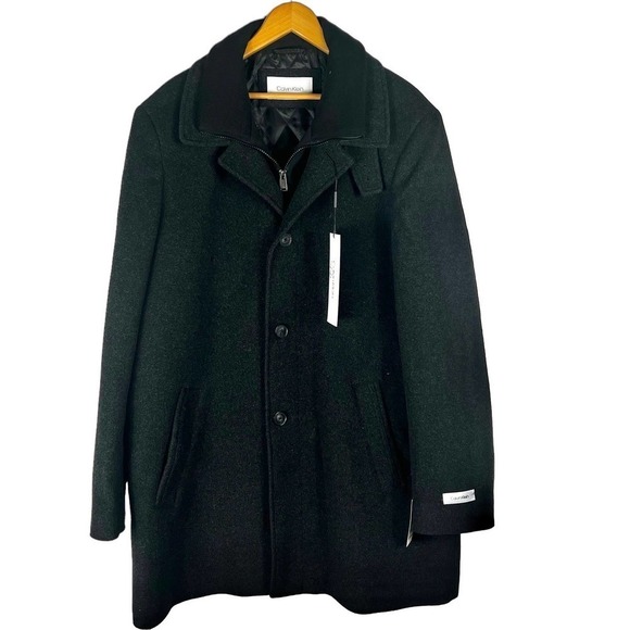 CALVIN KLEIN WOOL BUTTON FRONT WINTER COAT IN CHARCOAL NWT MEN'S SIZE 44L‎ - Picture 1 of 15